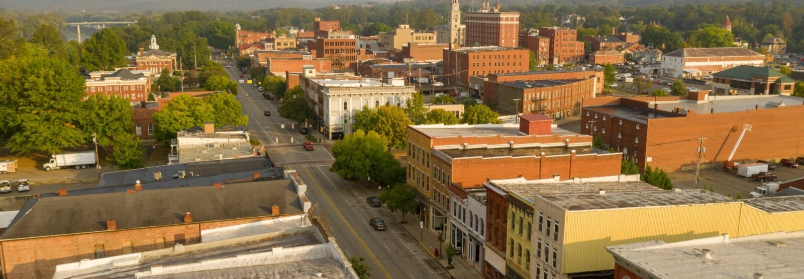 Downtown aerial view of Marietta Ohio