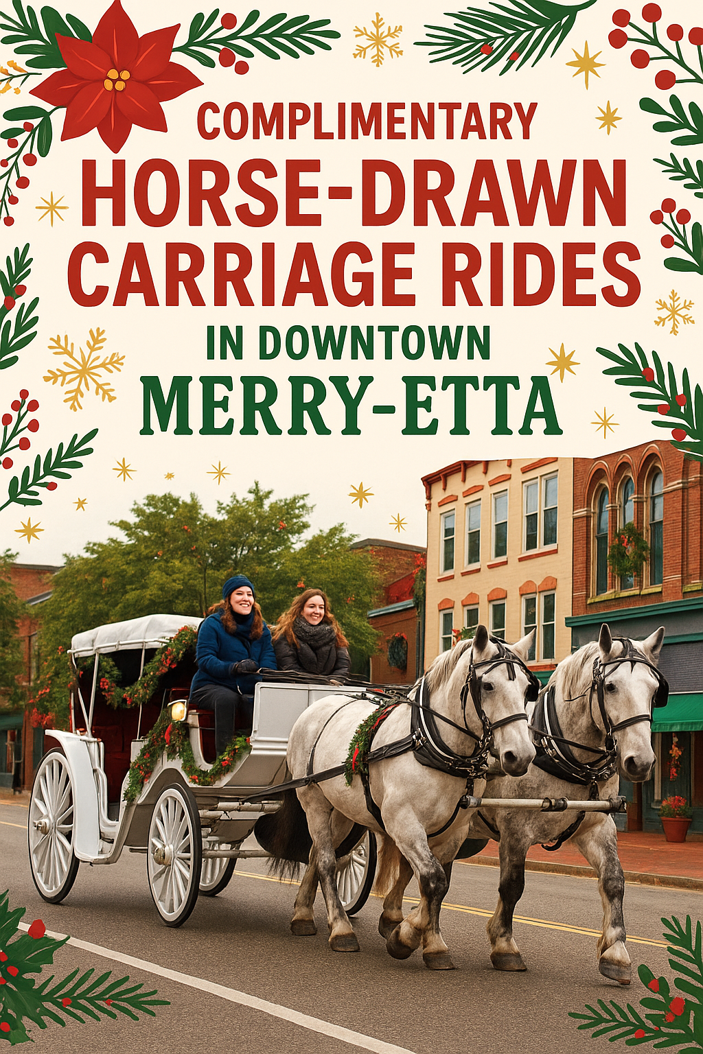 Horse-Drawn Carriage Rides in downtown Merry-Etta at American Flags & Poles