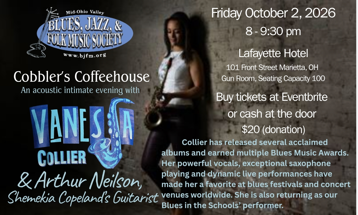 BJFM Society presents Cobbler's Coffeehouse featuring Vanessa Collier & Arthur Neilson